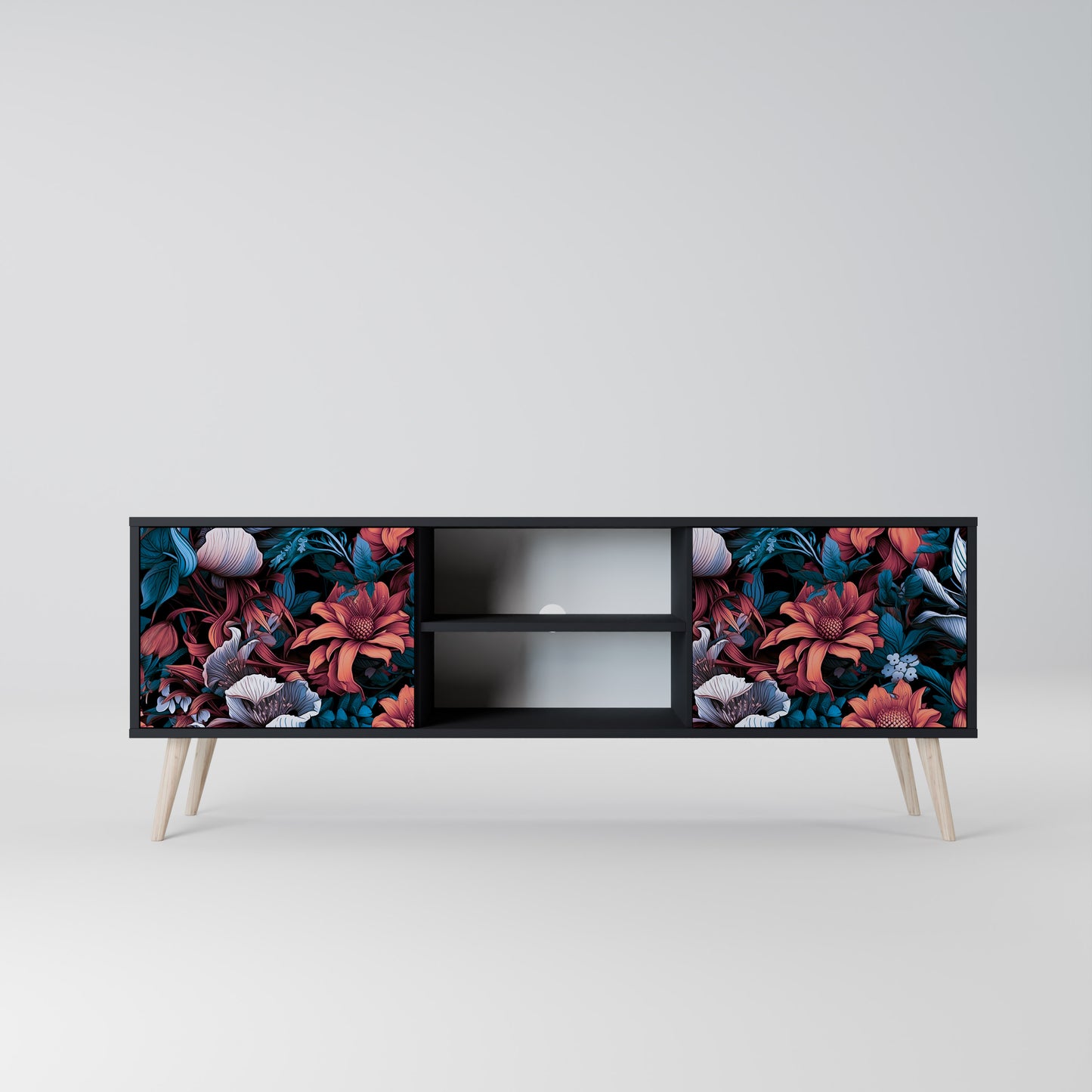 ETHEREAL BLOSSOMS 2-dörrars TV-bänk i svart finish