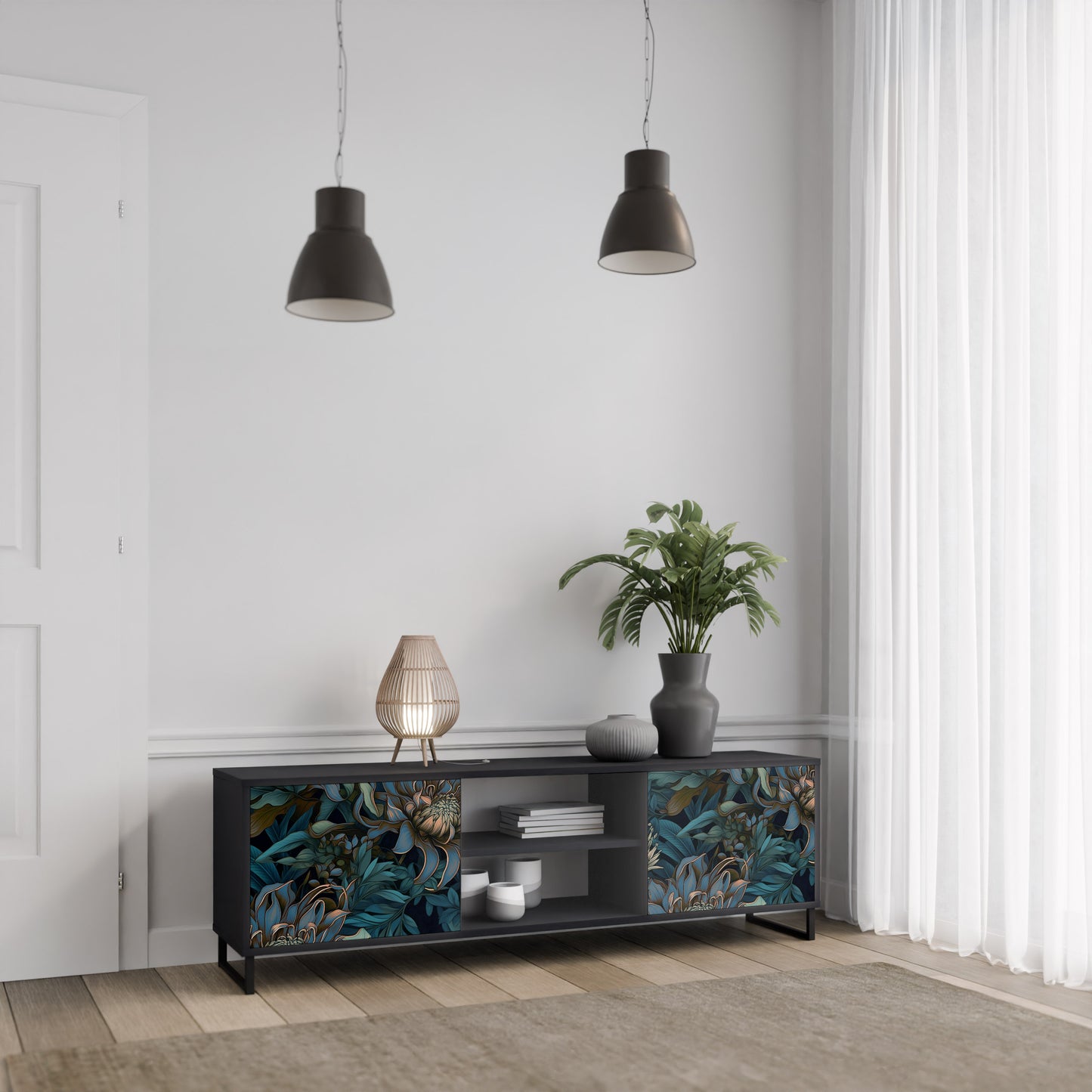 TWILIGHT BLOOM 2-dörrars TV-bänk i svart finish