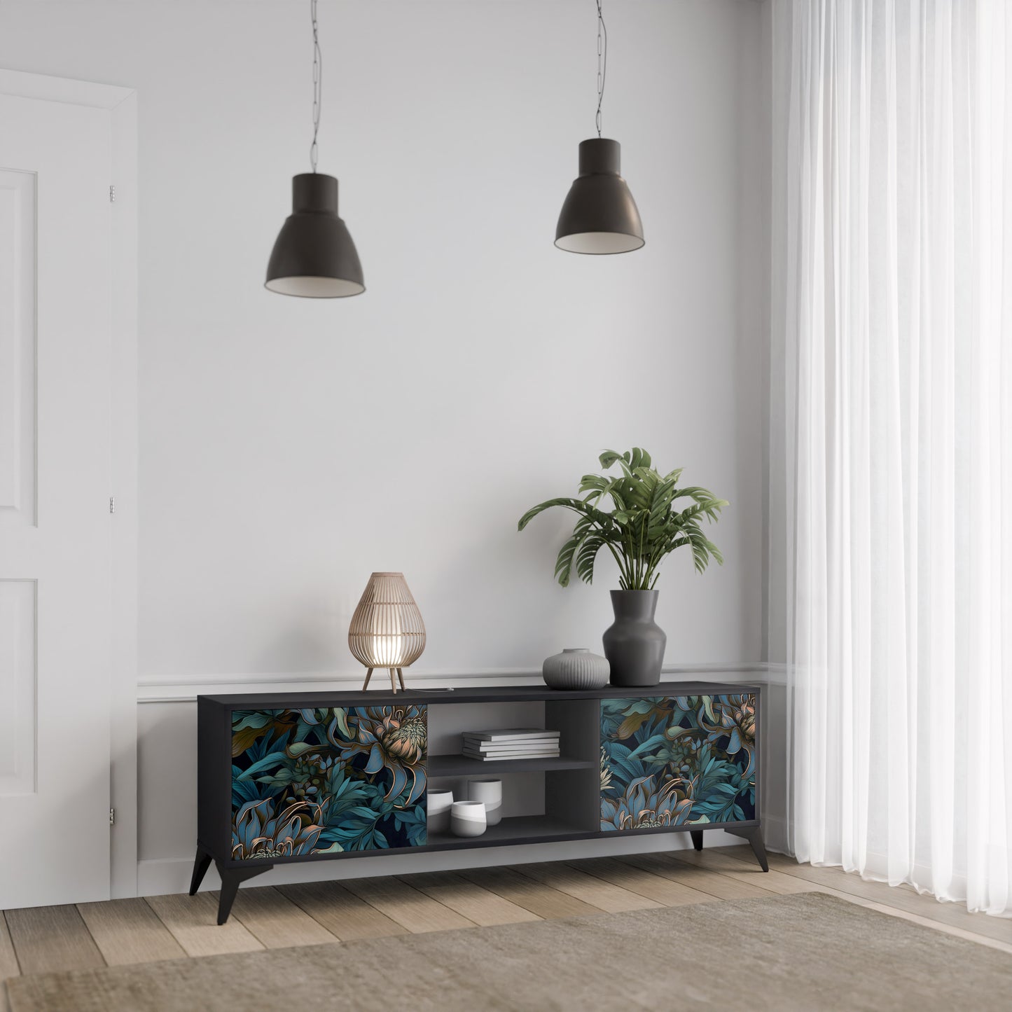 TWILIGHT BLOOM 2-dörrars TV-bänk i svart finish