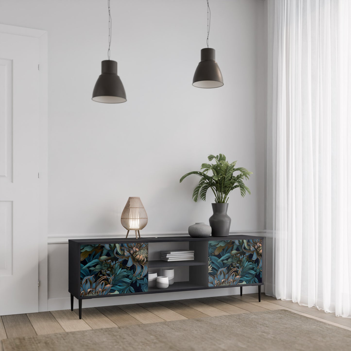 TWILIGHT BLOOM 2-dörrars TV-bänk i svart finish