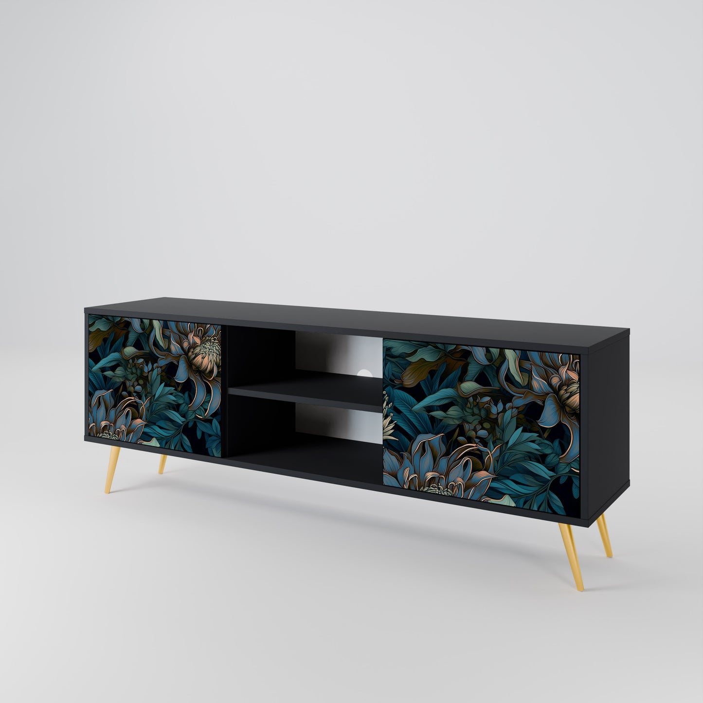 TWILIGHT BLOOM 2-dörrars TV-bänk i svart finish