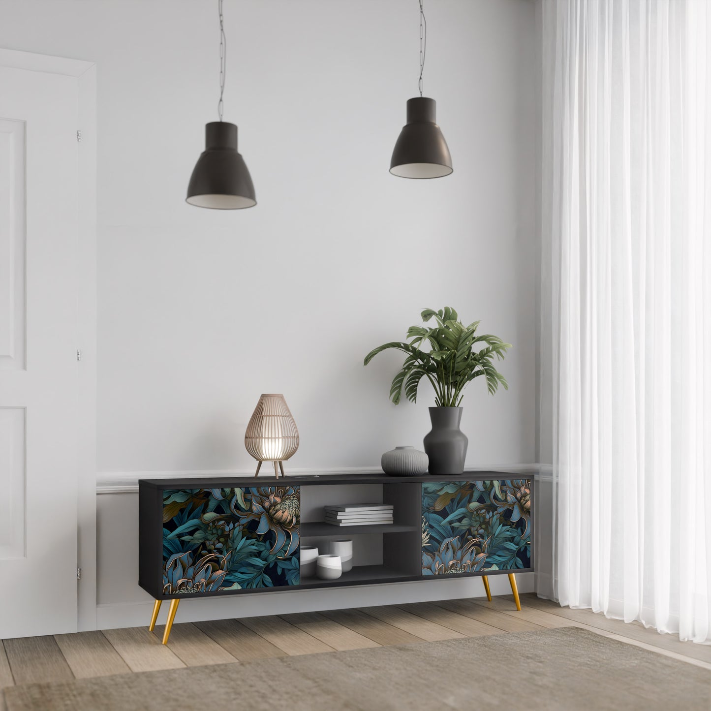 TWILIGHT BLOOM 2-dörrars TV-bänk i svart finish