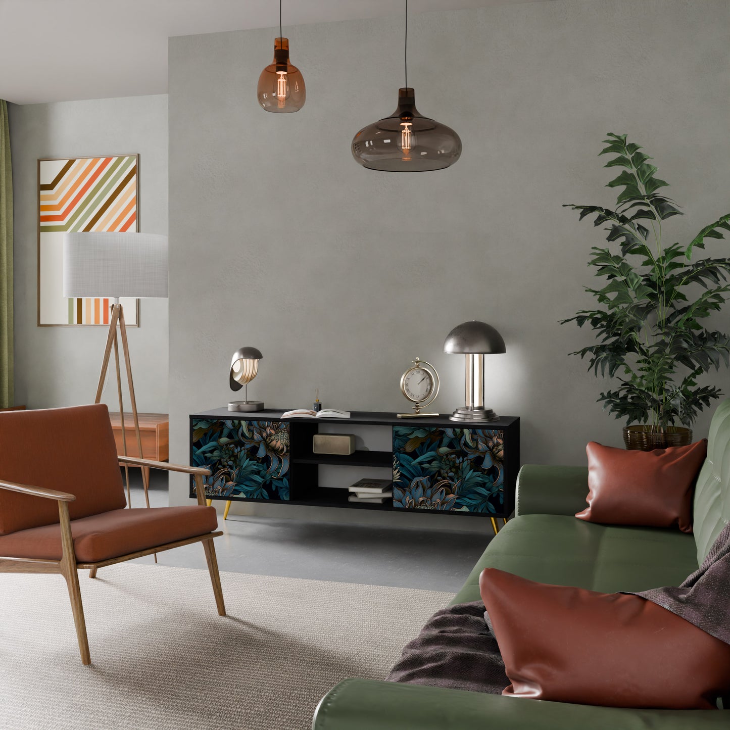 TWILIGHT BLOOM 2-dörrars TV-bänk i svart finish