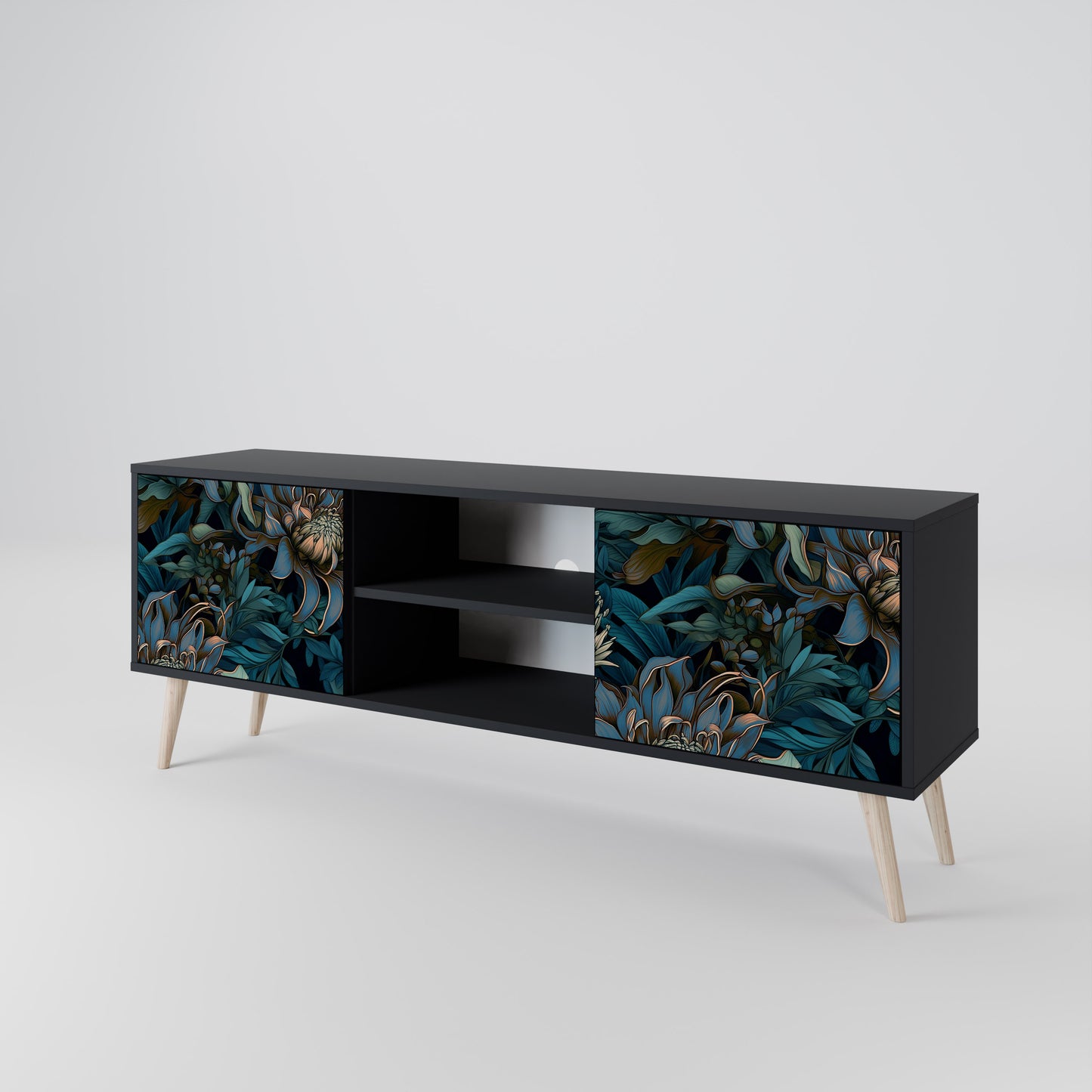 TWILIGHT BLOOM 2-dörrars TV-bänk i svart finish