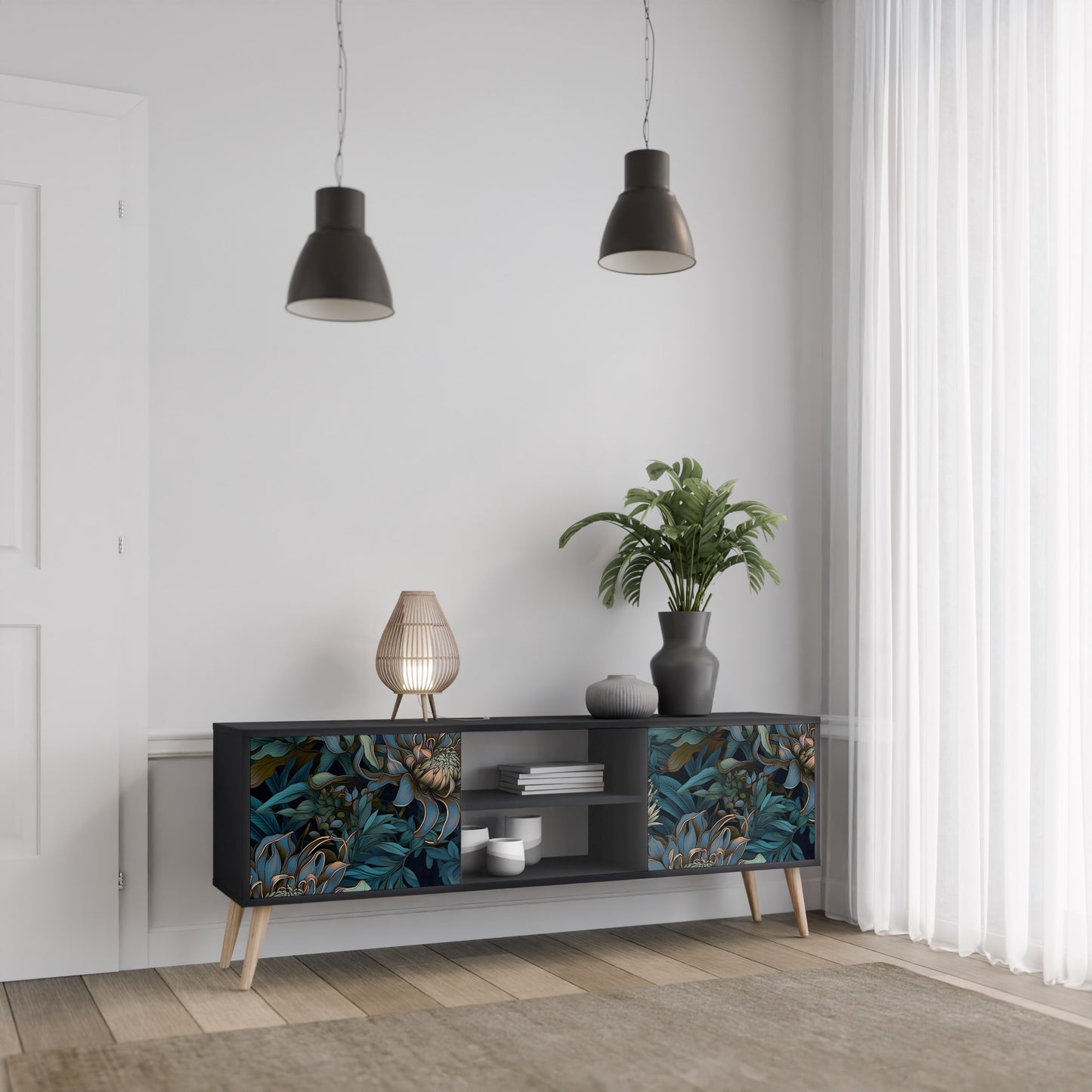 TWILIGHT BLOOM 2-dörrars TV-bänk i svart finish