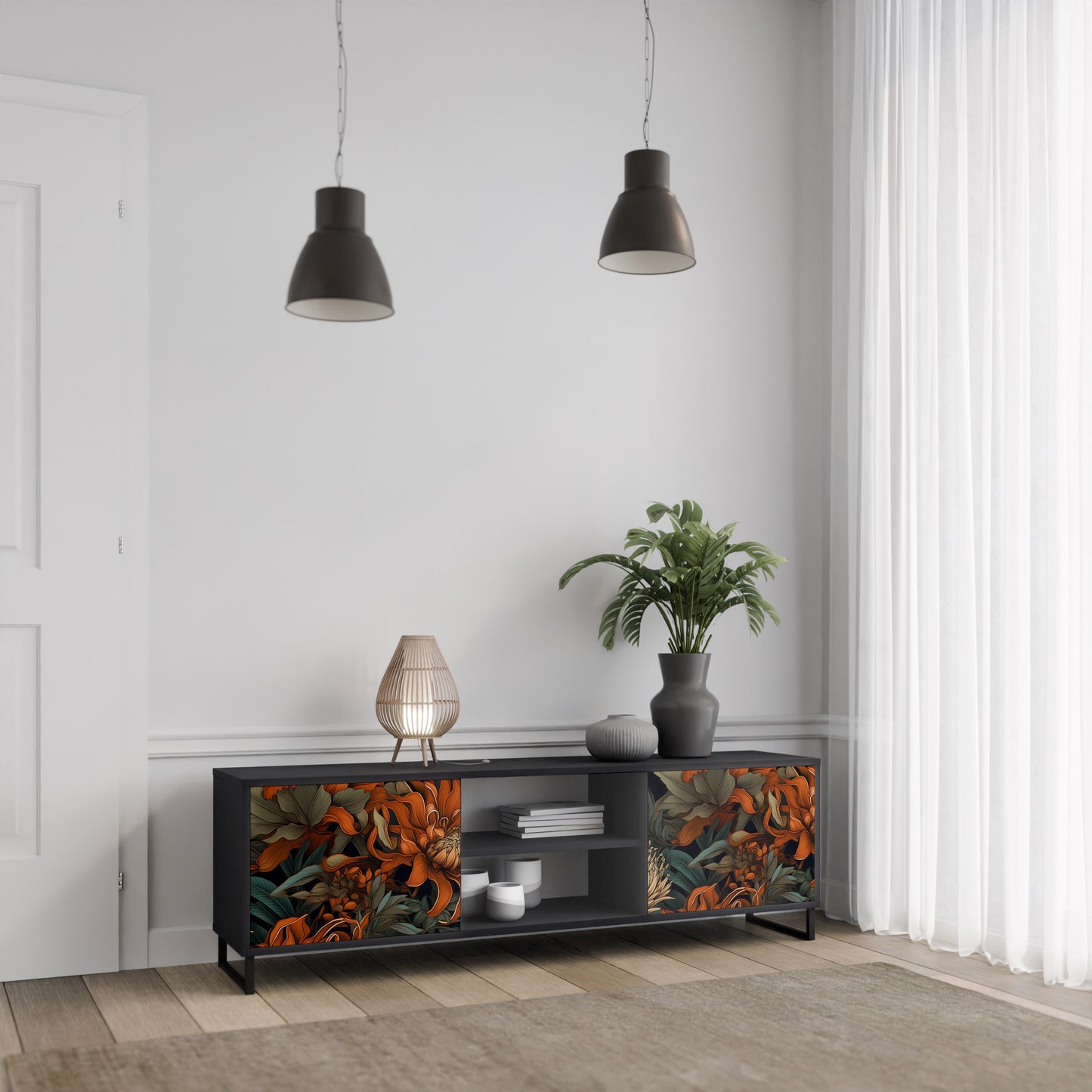 DAWN BLOOM 2-dörrars TV-bänk i svart finish