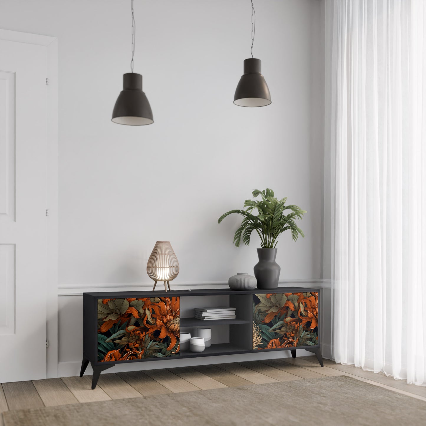 DAWN BLOOM 2-dörrars TV-bänk i svart finish