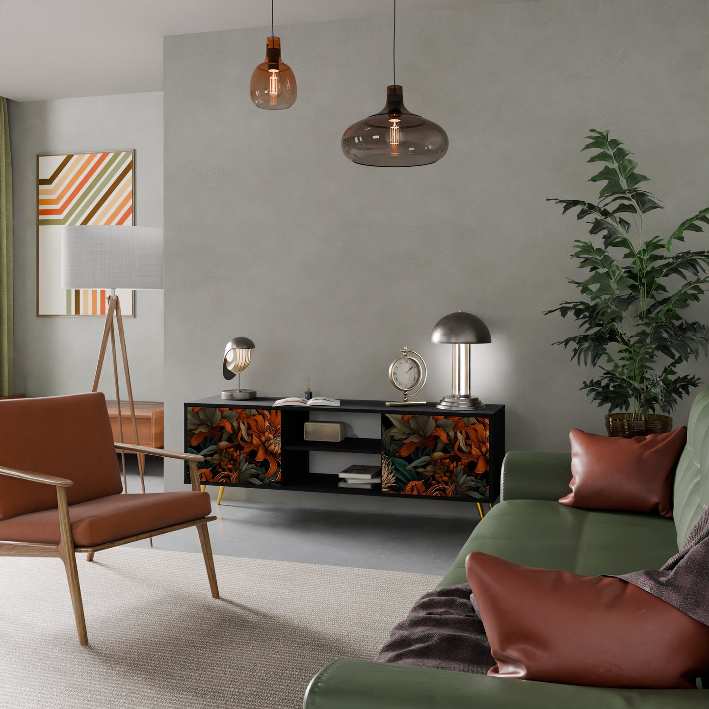 DAWN BLOOM 2-dörrars TV-bänk i svart finish