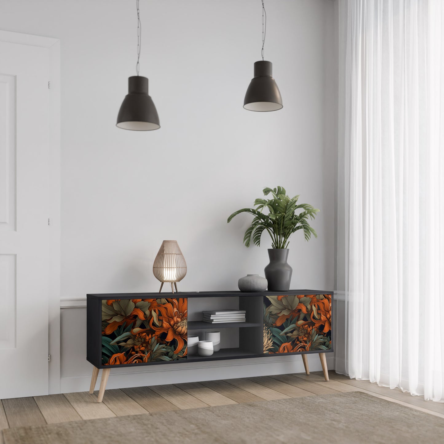 DAWN BLOOM 2-dörrars TV-bänk i svart finish