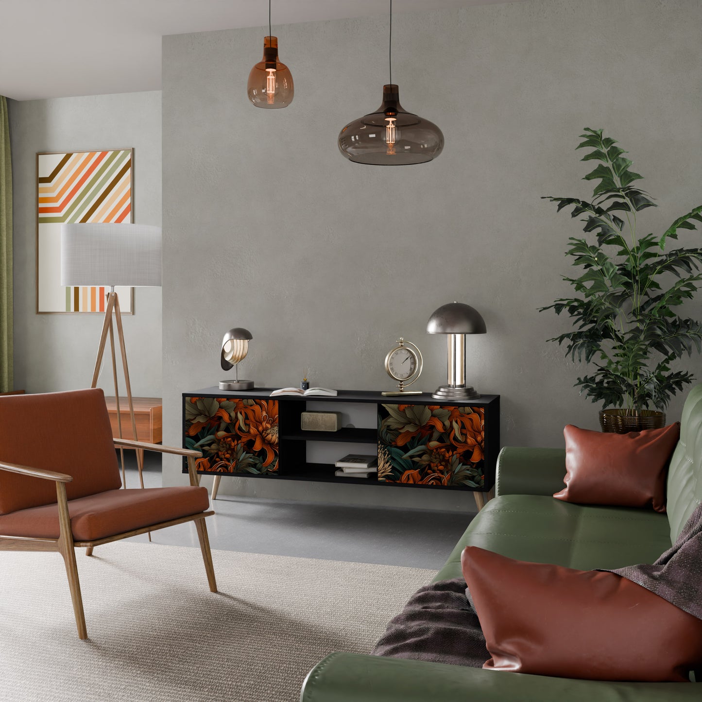 DAWN BLOOM 2-dörrars TV-bänk i svart finish