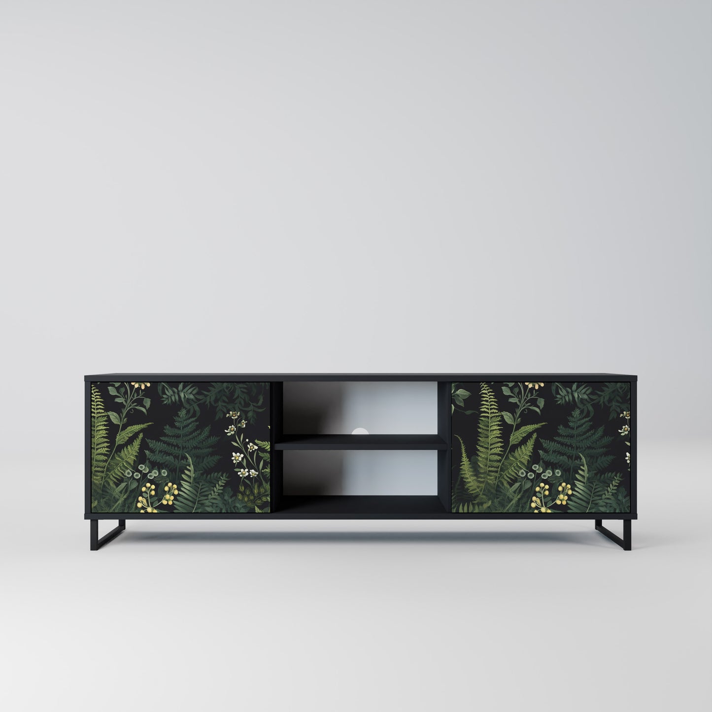 FERN FLOWERS 2-dörrars TV-bänk i svart finish