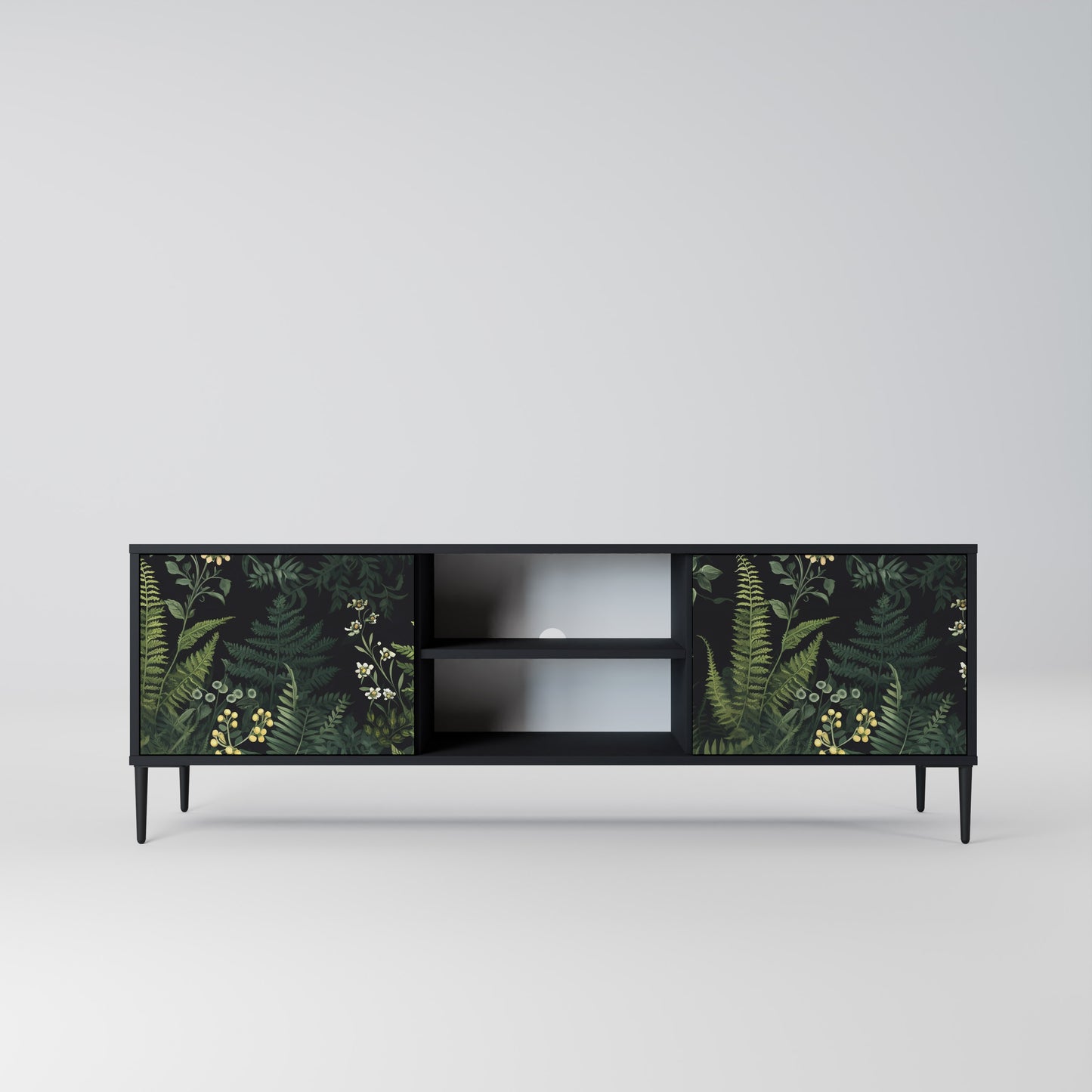 FERN FLOWERS 2-dörrars TV-bänk i svart finish