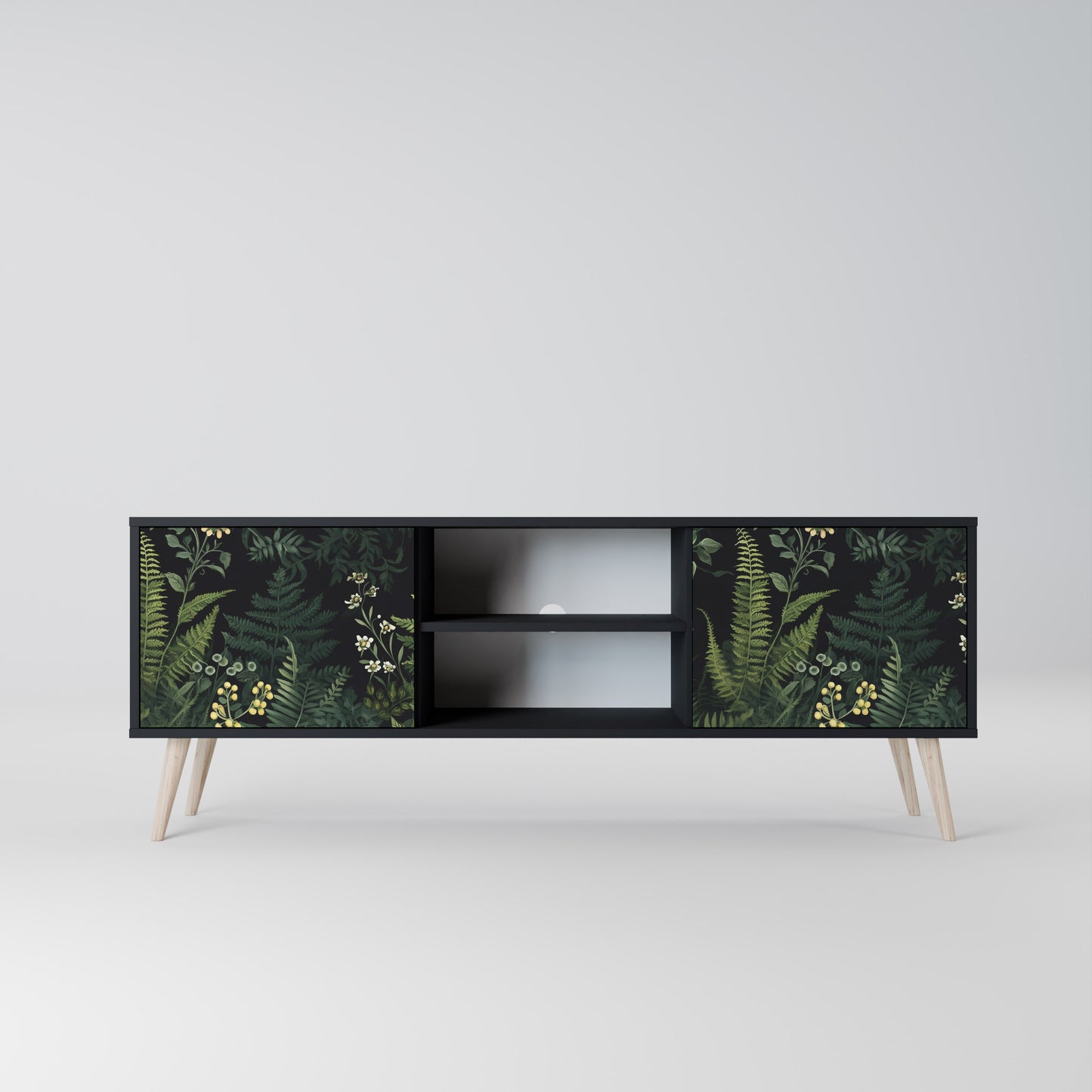 FERN FLOWERS 2-dörrars TV-bänk i svart finish