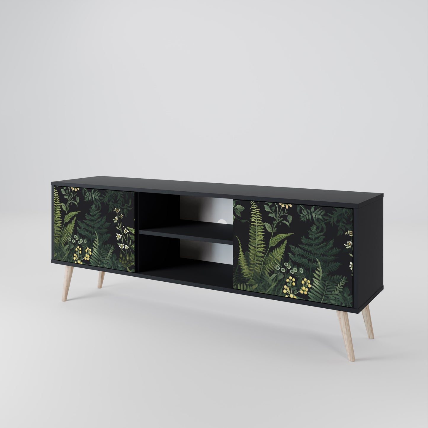 FERN FLOWERS 2-dörrars TV-bänk i svart finish