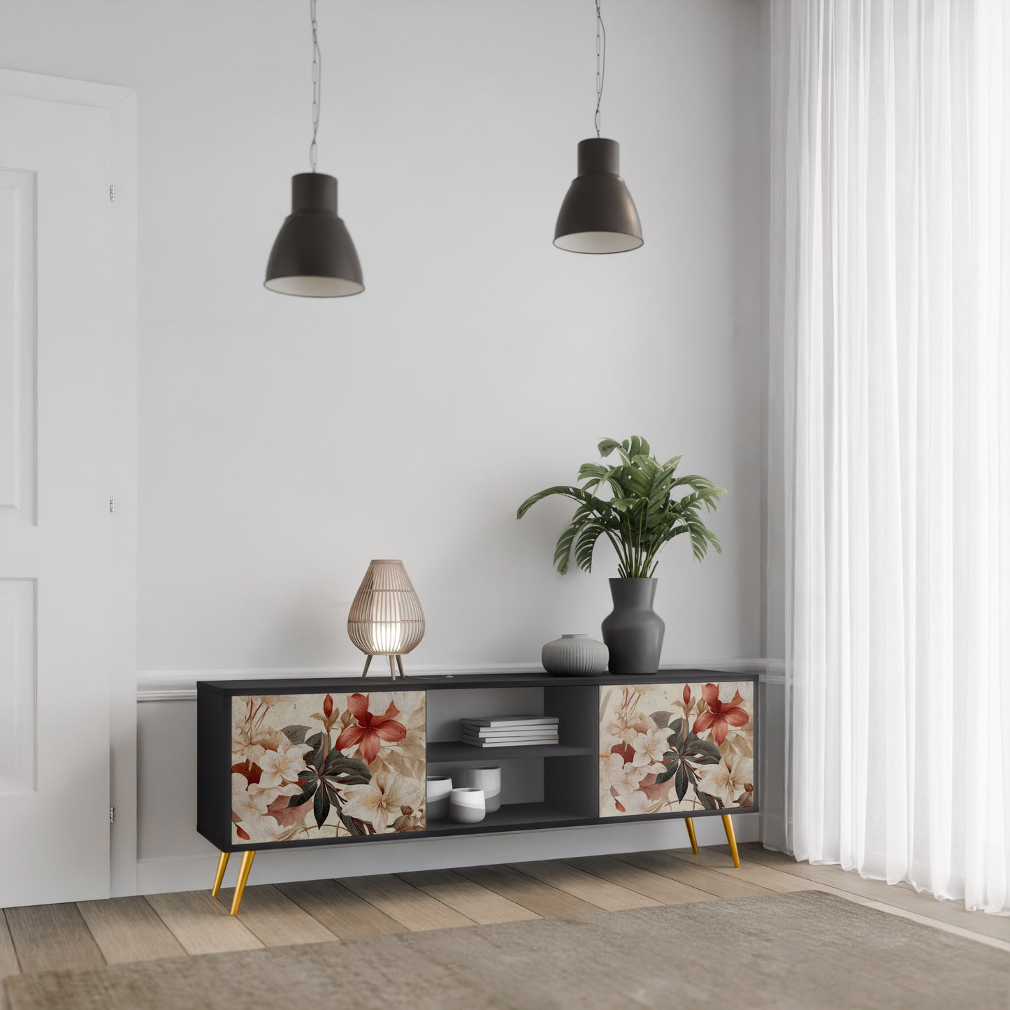 PETAL HARMONY 2-dörrars TV-bänk i svart finish