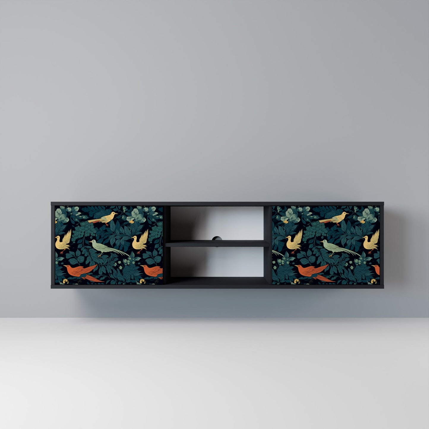 FOWL ORNAMENT 2-dörrars TV-bänk i svart finish