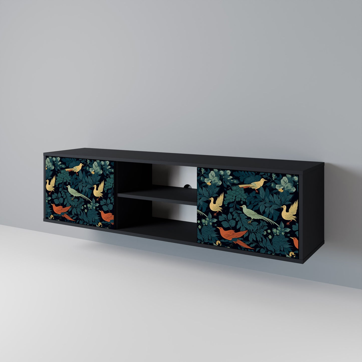 FOWL ORNAMENT 2-dörrars TV-bänk i svart finish