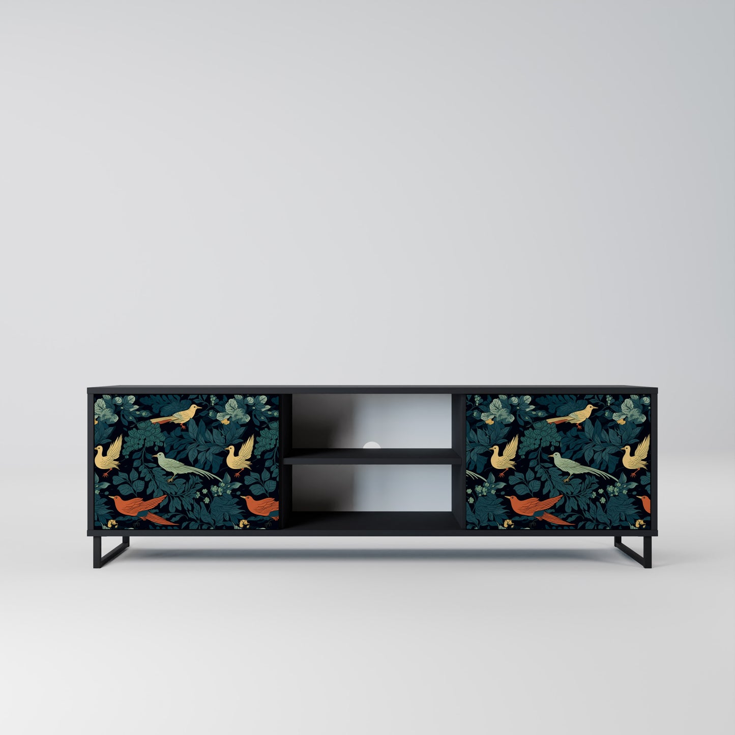 FOWL ORNAMENT 2-dörrars TV-bänk i svart finish