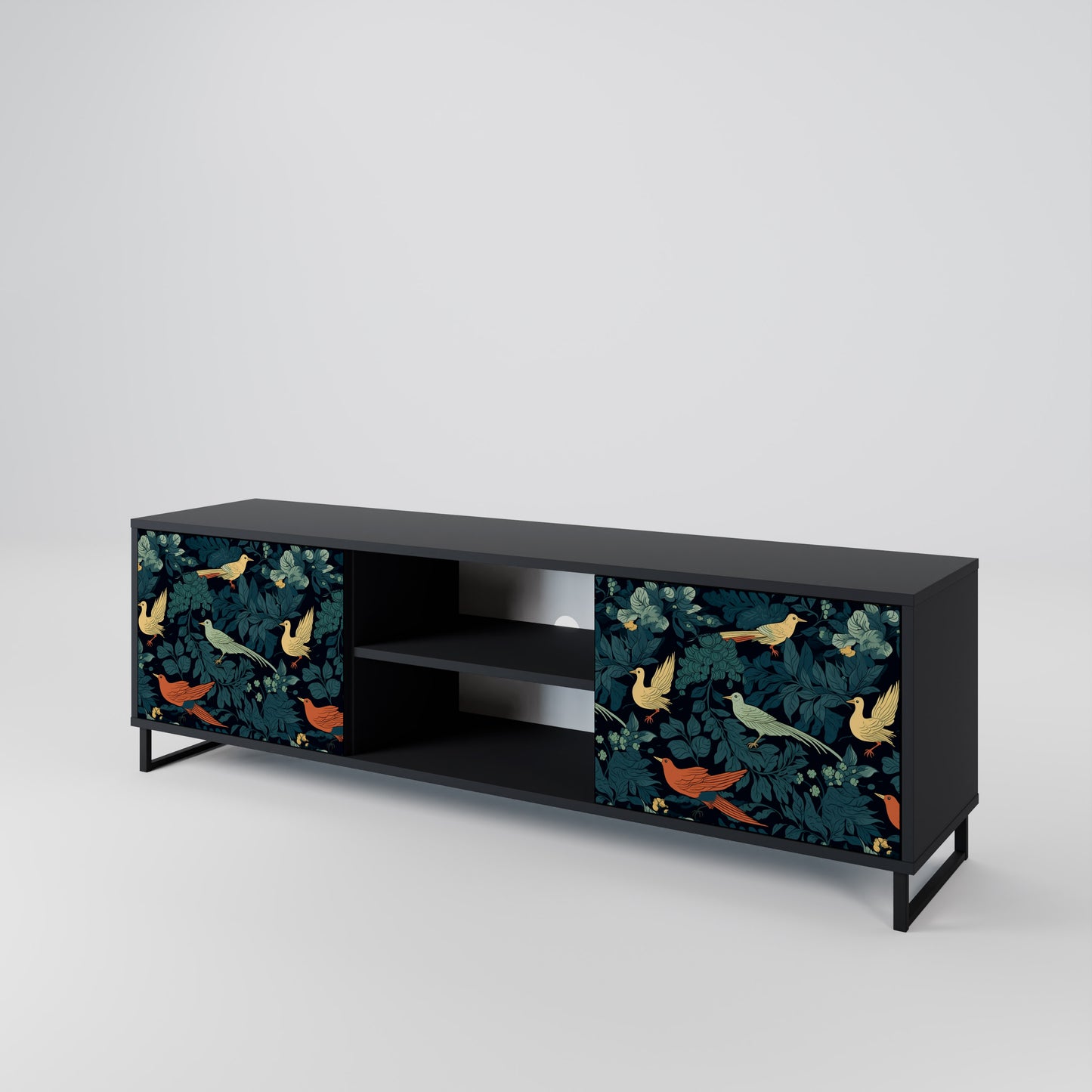 FOWL ORNAMENT 2-dörrars TV-bänk i svart finish