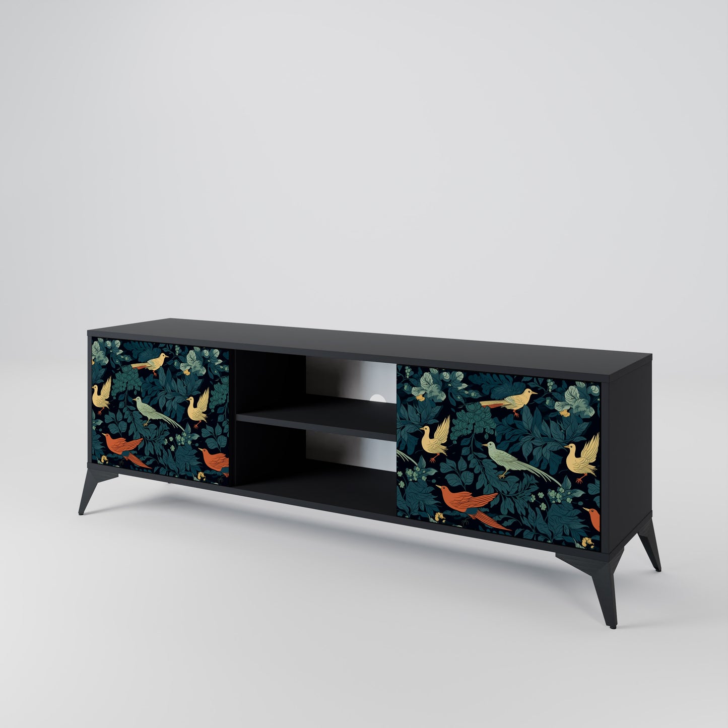 FOWL ORNAMENT 2-dörrars TV-bänk i svart finish
