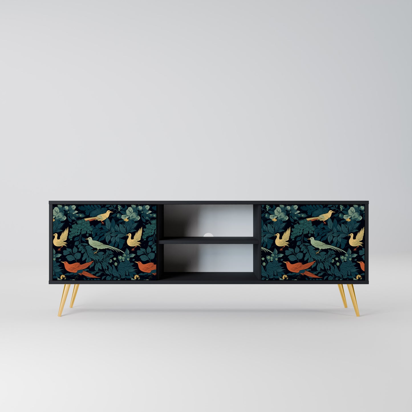 FOWL ORNAMENT 2-dörrars TV-bänk i svart finish