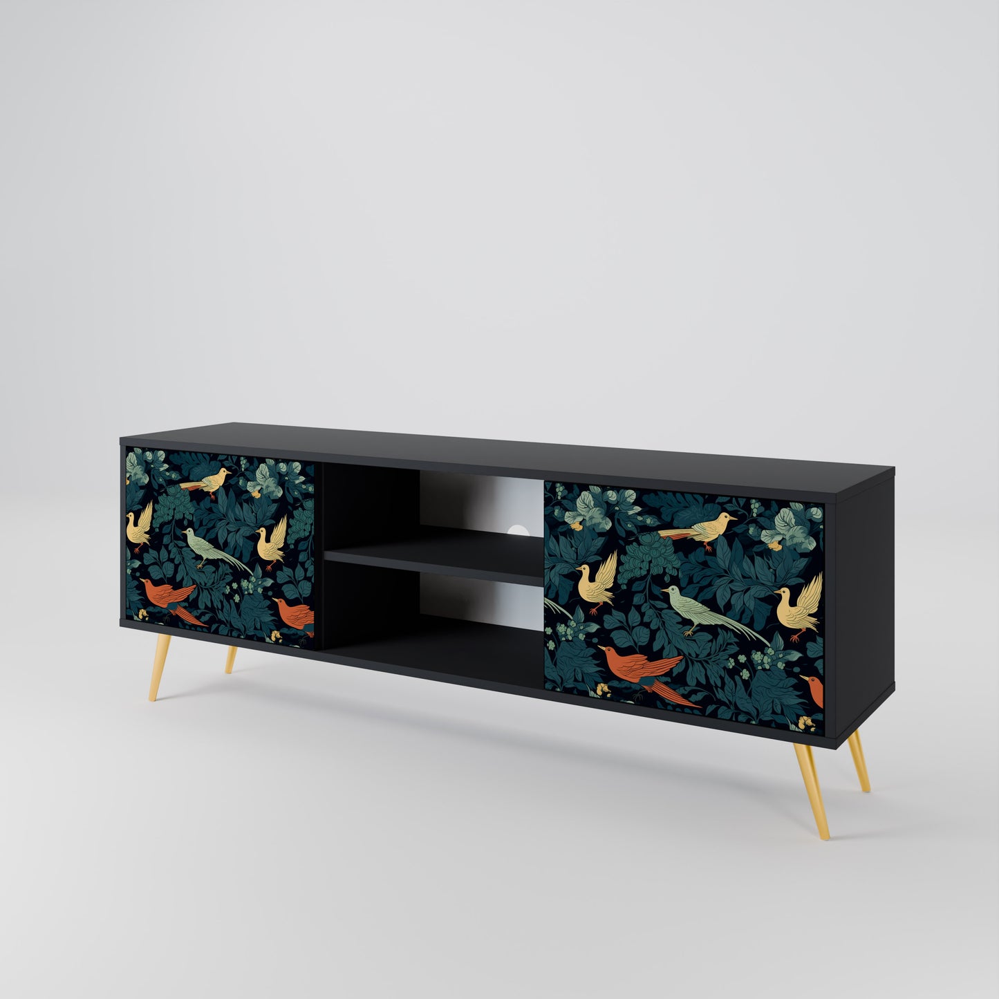 FOWL ORNAMENT 2-dörrars TV-bänk i svart finish