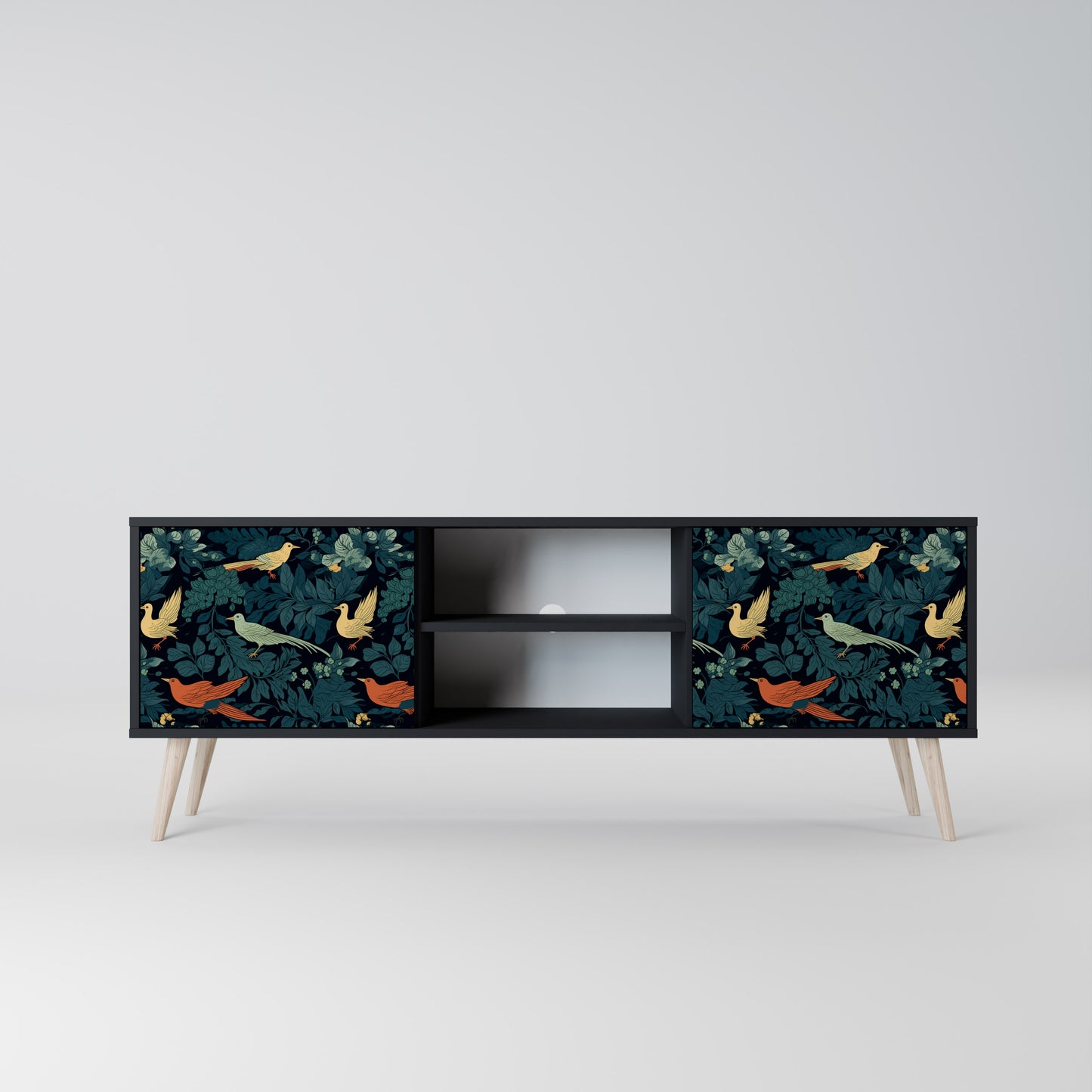 FOWL ORNAMENT 2-dörrars TV-bänk i svart finish