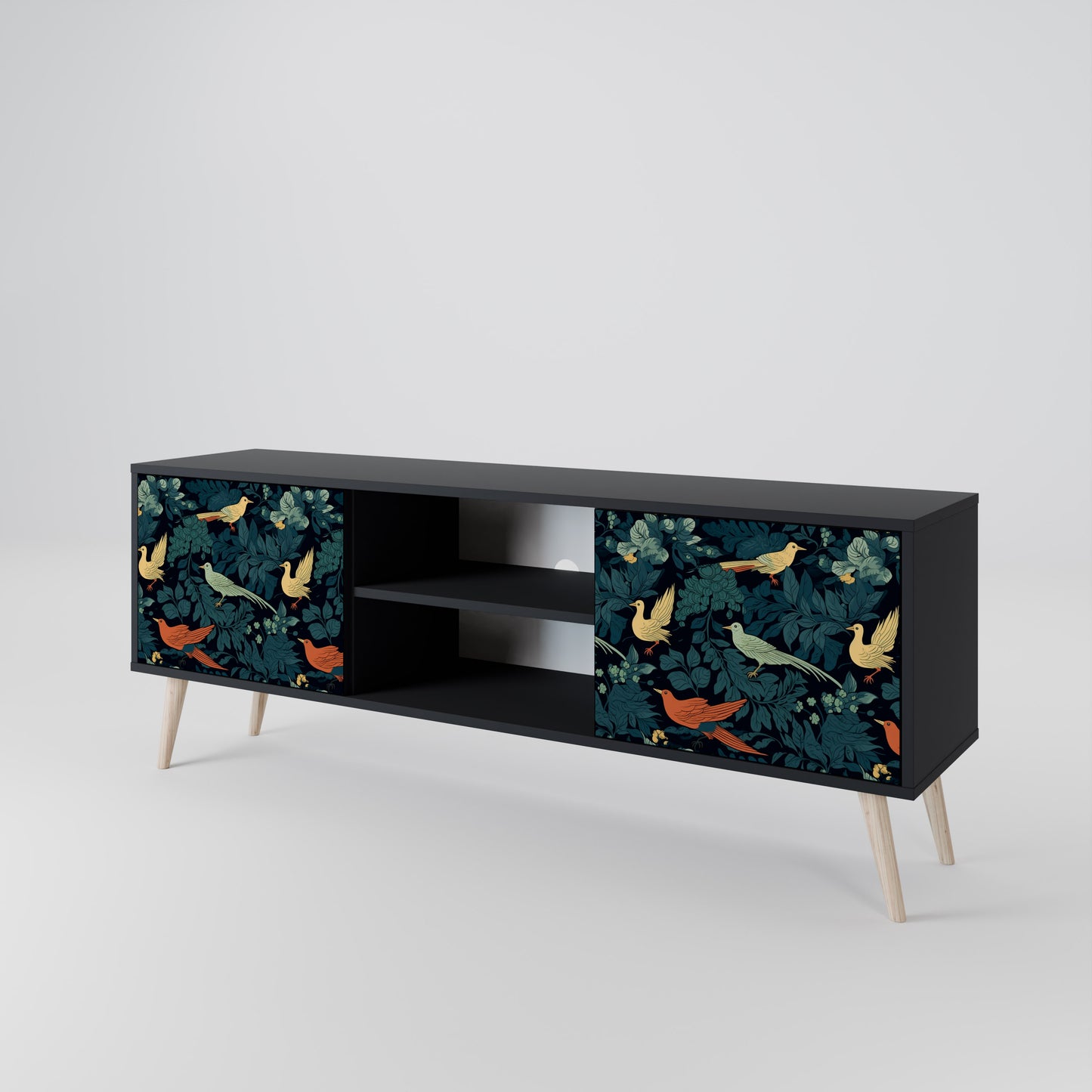 FOWL ORNAMENT 2-dörrars TV-bänk i svart finish