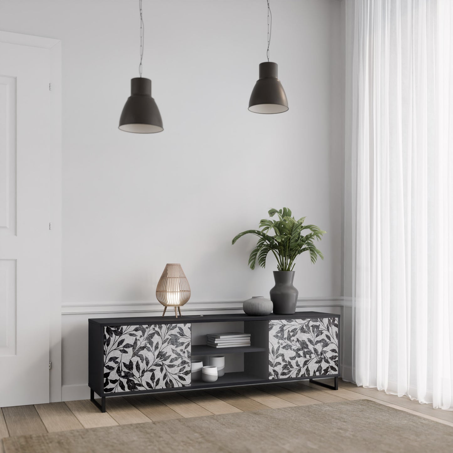 CHARCOAL SPROUT 2-dörrars TV-bänk i svart finish