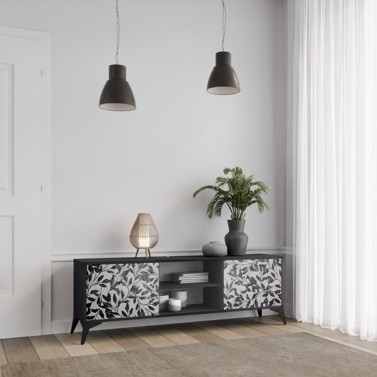 CHARCOAL SPROUT 2-dörrars TV-bänk i svart finish