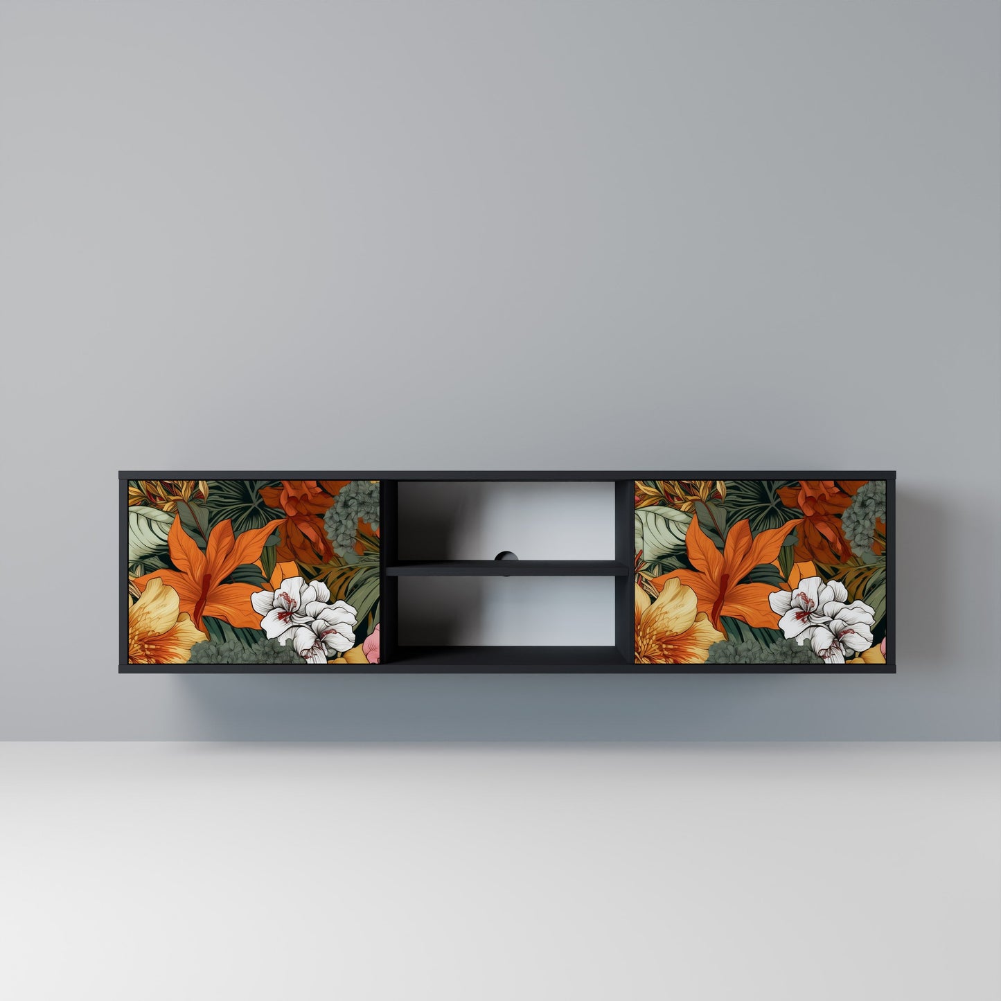RADIANT FLORA 2-dörrars TV-bänk i svart finish