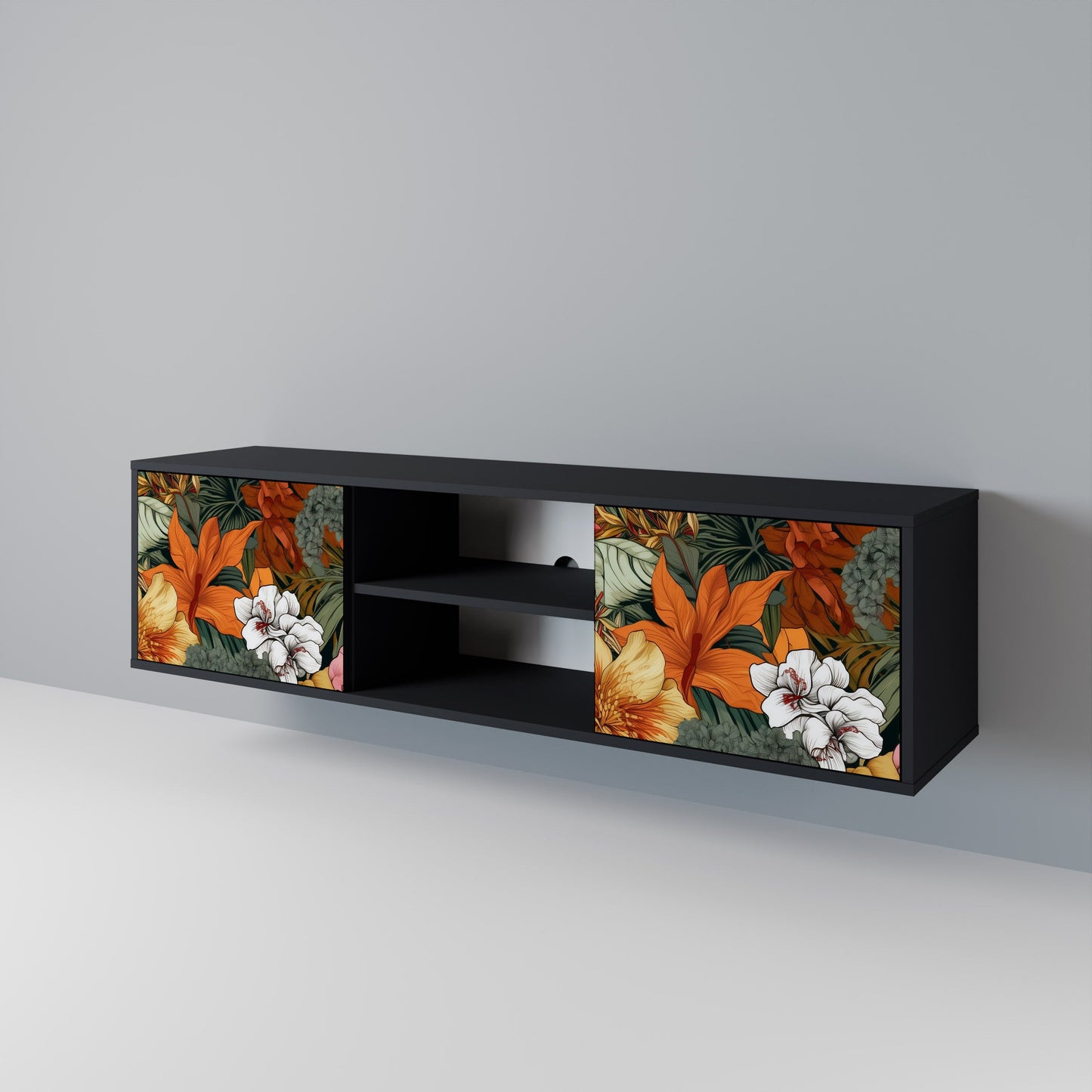 RADIANT FLORA 2-dörrars TV-bänk i svart finish