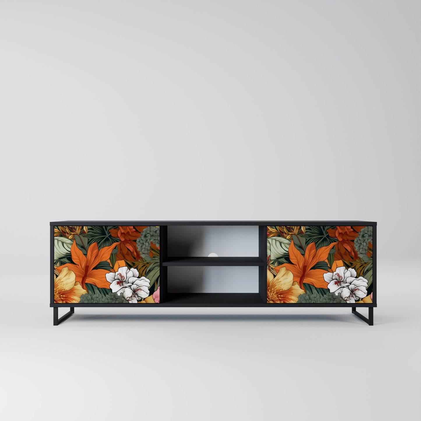 RADIANT FLORA 2-dörrars TV-bänk i svart finish