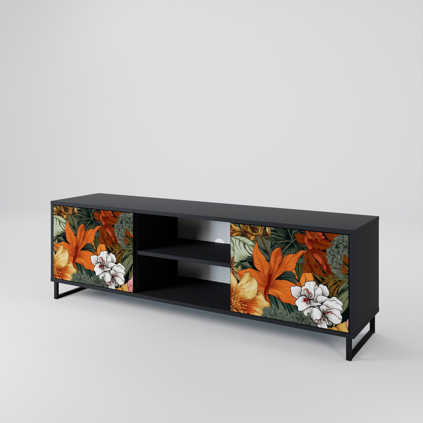 RADIANT FLORA 2-dörrars TV-bänk i svart finish