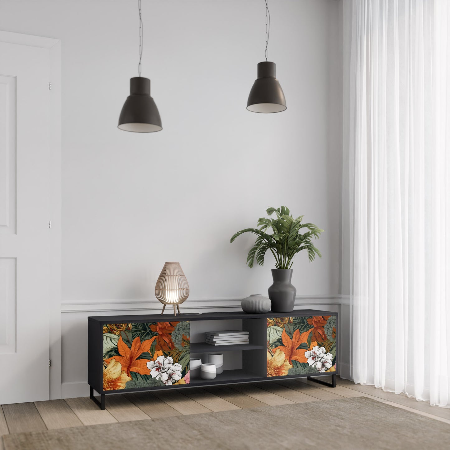 RADIANT FLORA 2-dörrars TV-bänk i svart finish