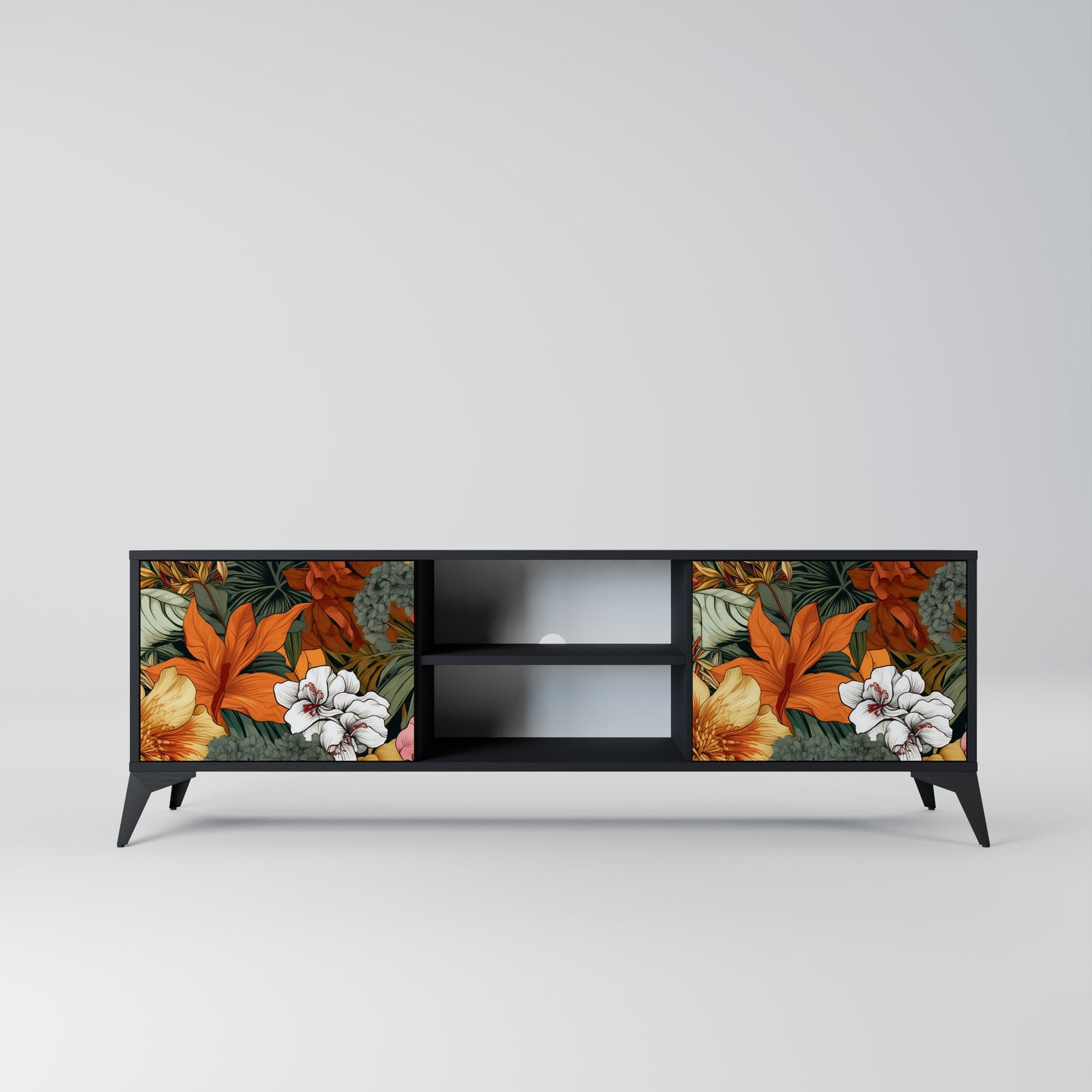 RADIANT FLORA 2-dörrars TV-bänk i svart finish