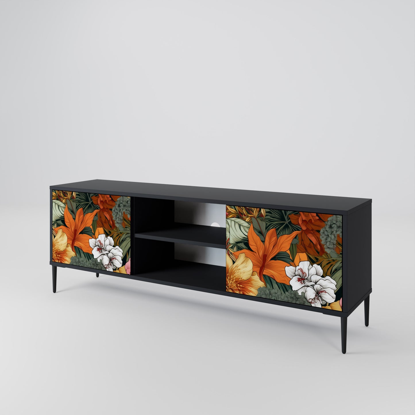 RADIANT FLORA 2-dörrars TV-bänk i svart finish
