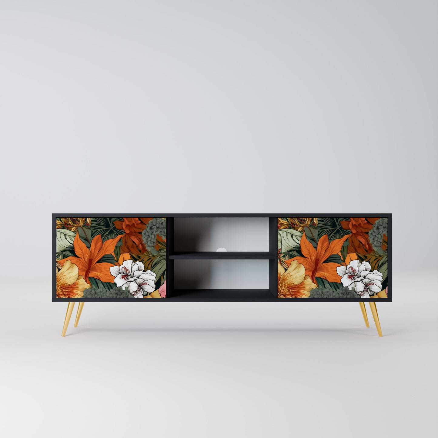 RADIANT FLORA 2-dörrars TV-bänk i svart finish