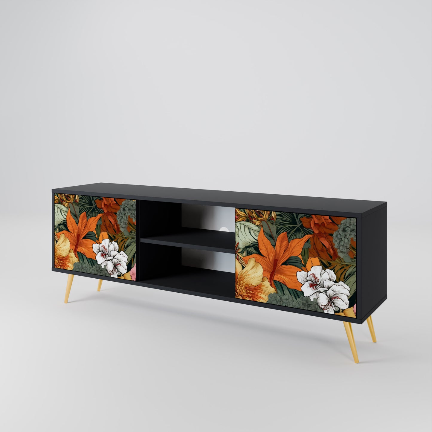 RADIANT FLORA 2-dörrars TV-bänk i svart finish
