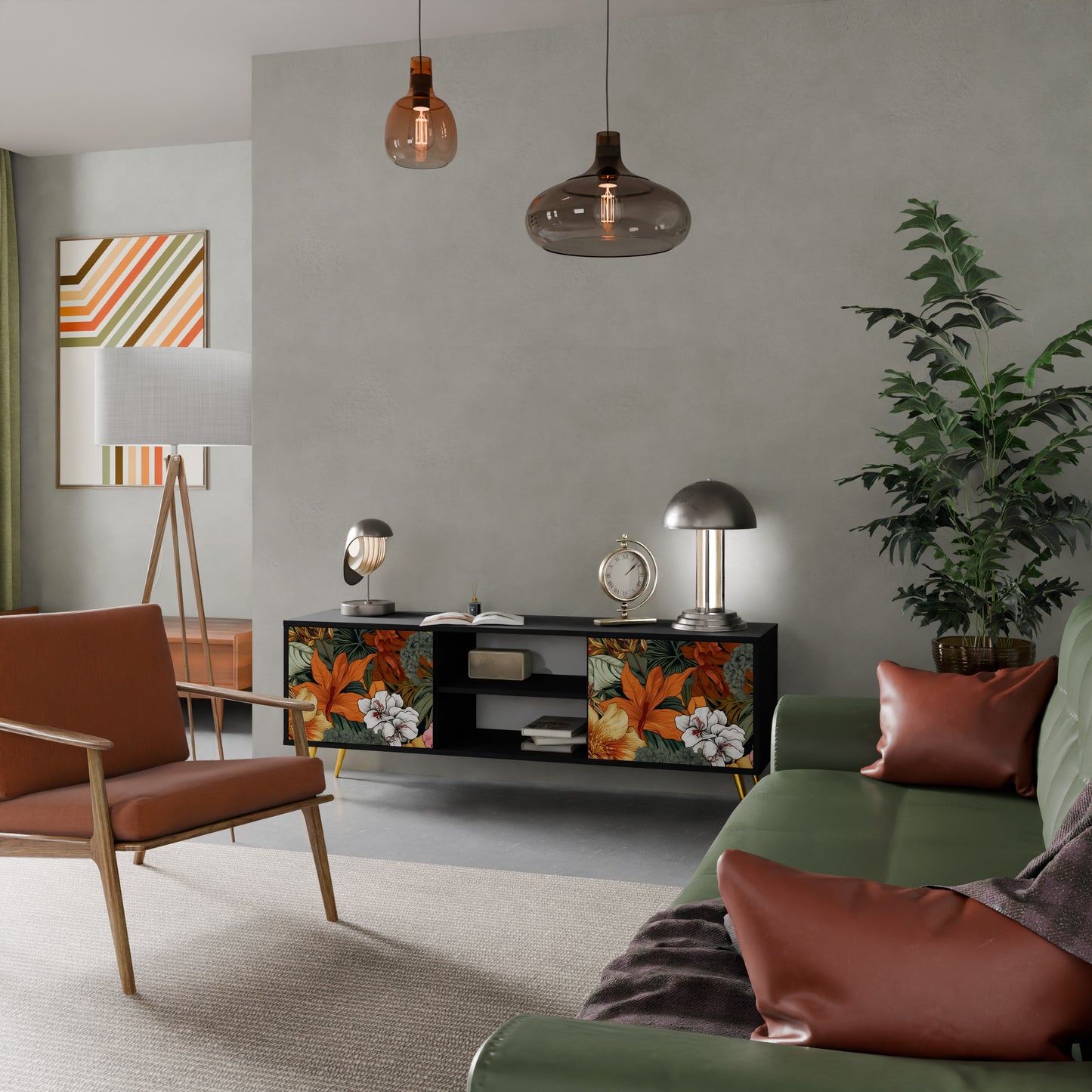RADIANT FLORA 2-dörrars TV-bänk i svart finish