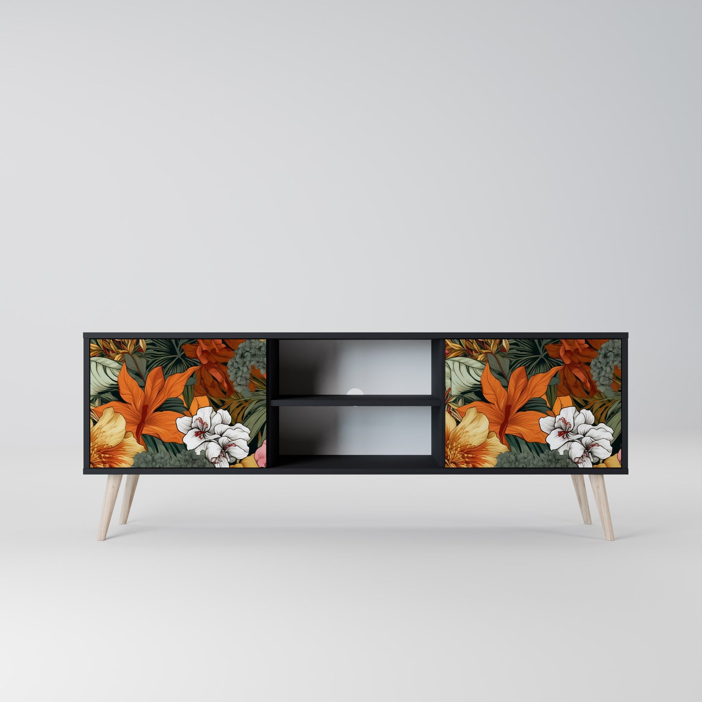 RADIANT FLORA 2-dörrars TV-bänk i svart finish