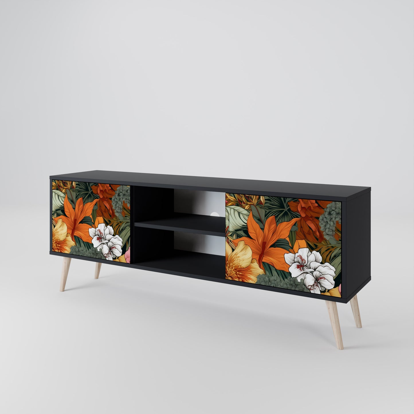 RADIANT FLORA 2-dörrars TV-bänk i svart finish