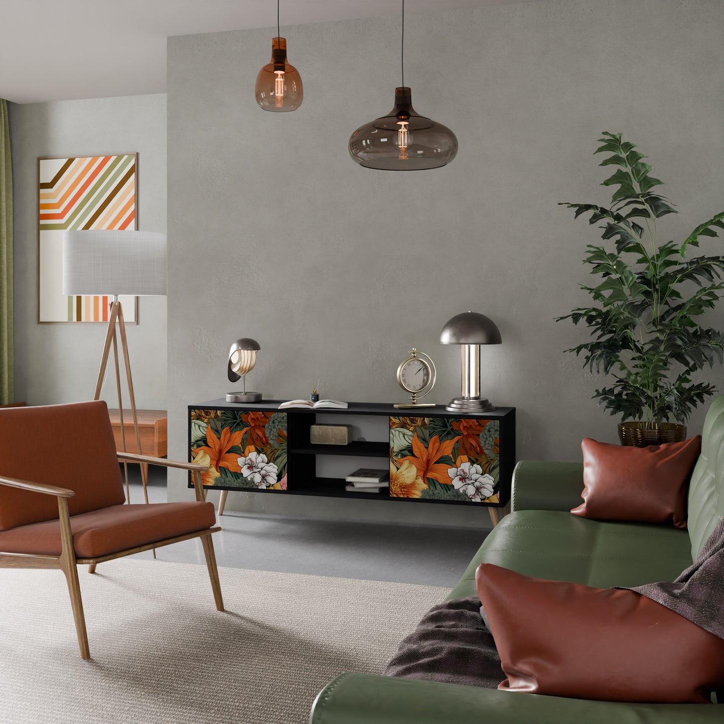 RADIANT FLORA 2-dörrars TV-bänk i svart finish