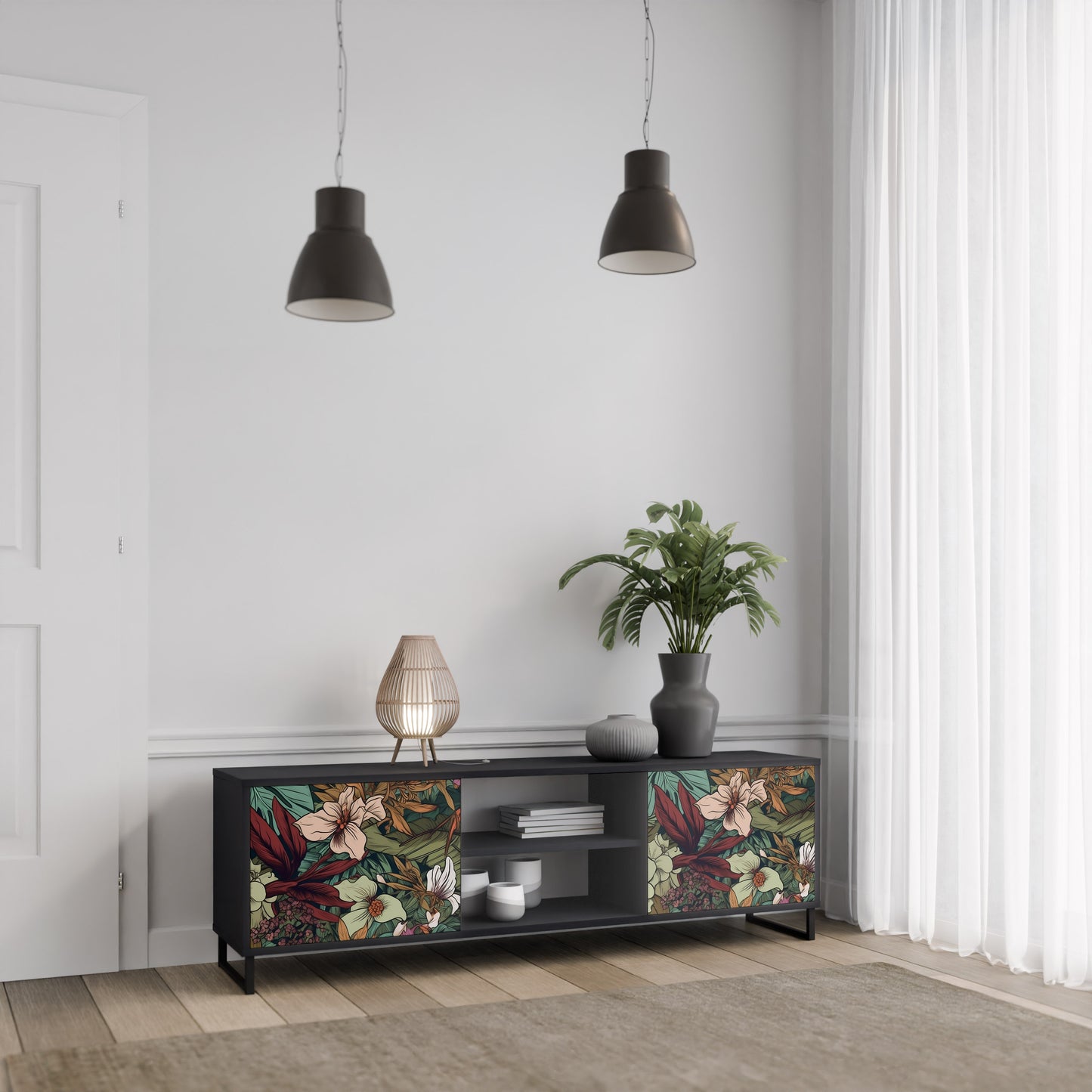BOTANICAL EMERGENCE 2-dörrars TV-bänk i svart finish