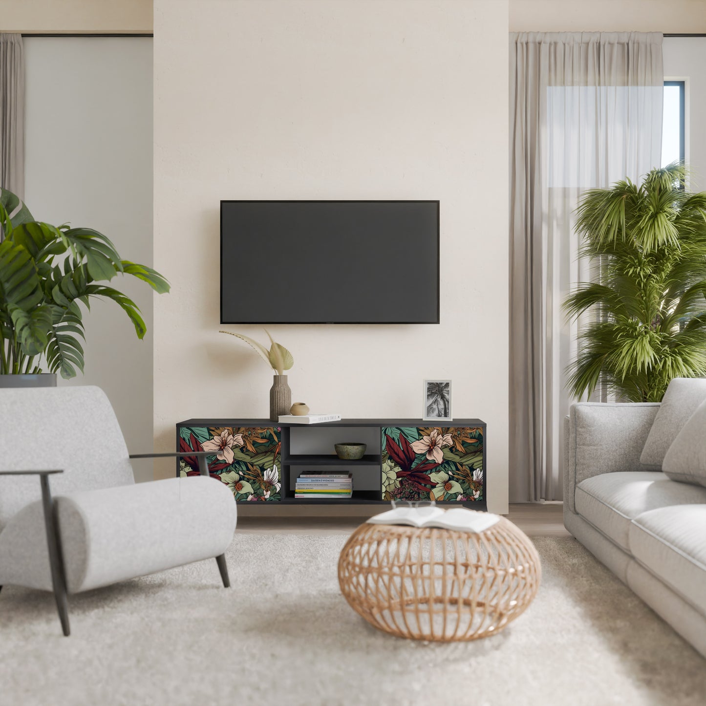 BOTANICAL EMERGENCE 2-dörrars TV-bänk i svart finish