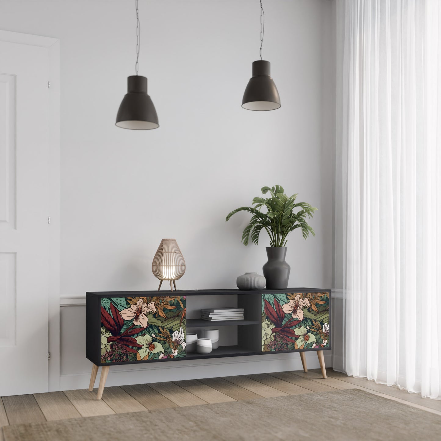 BOTANICAL EMERGENCE 2-dörrars TV-bänk i svart finish