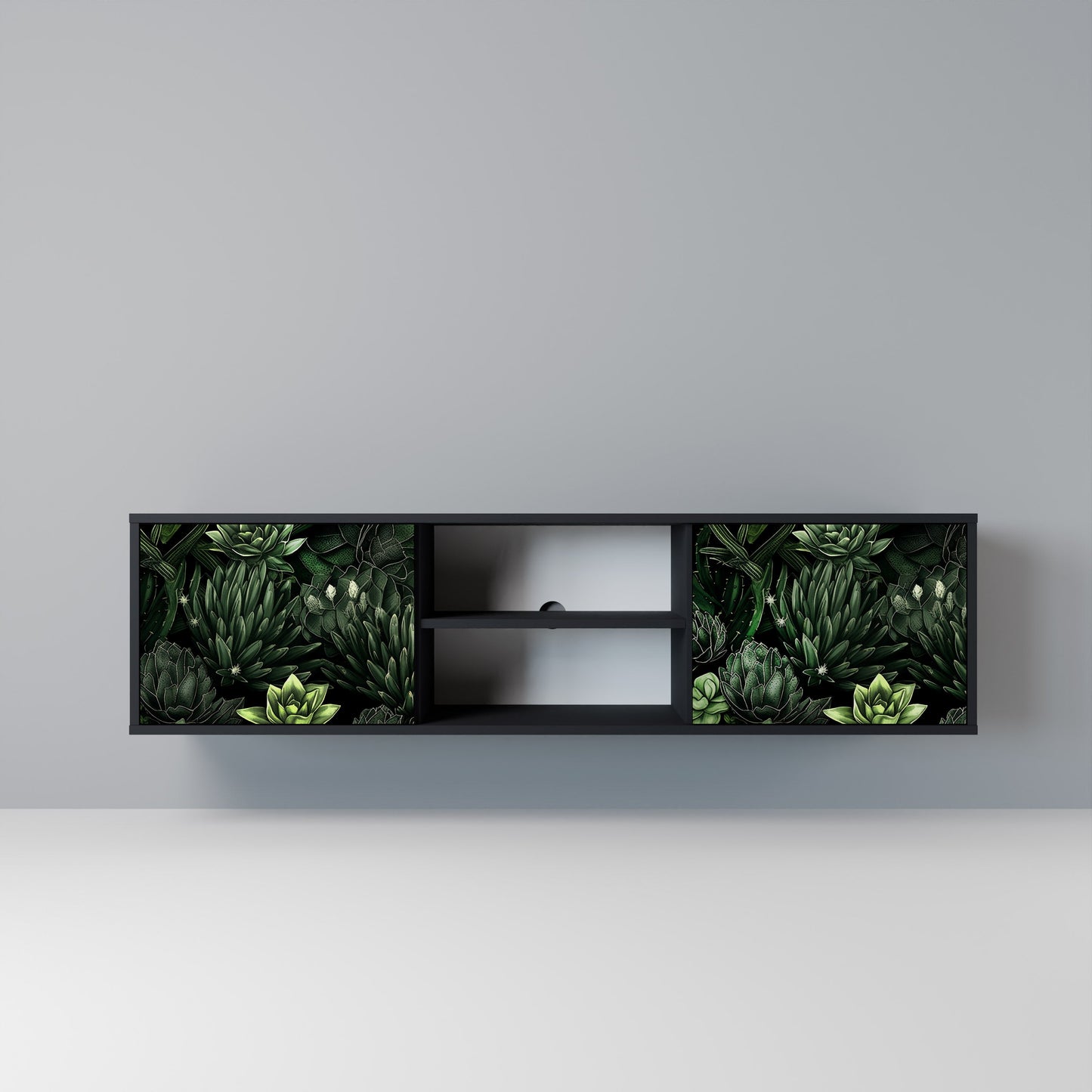 SUCCULENT JUNGLE 2-dörrars TV-bänk i svart finish
