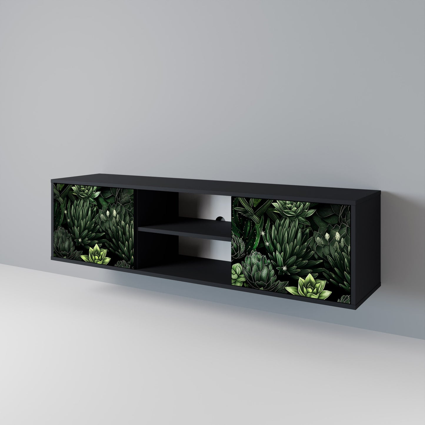 SUCCULENT JUNGLE 2-dörrars TV-bänk i svart finish