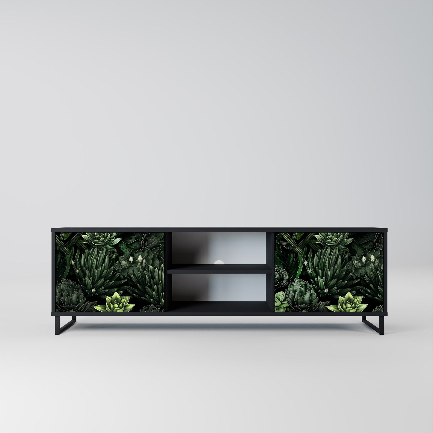 SUCCULENT JUNGLE 2-dörrars TV-bänk i svart finish