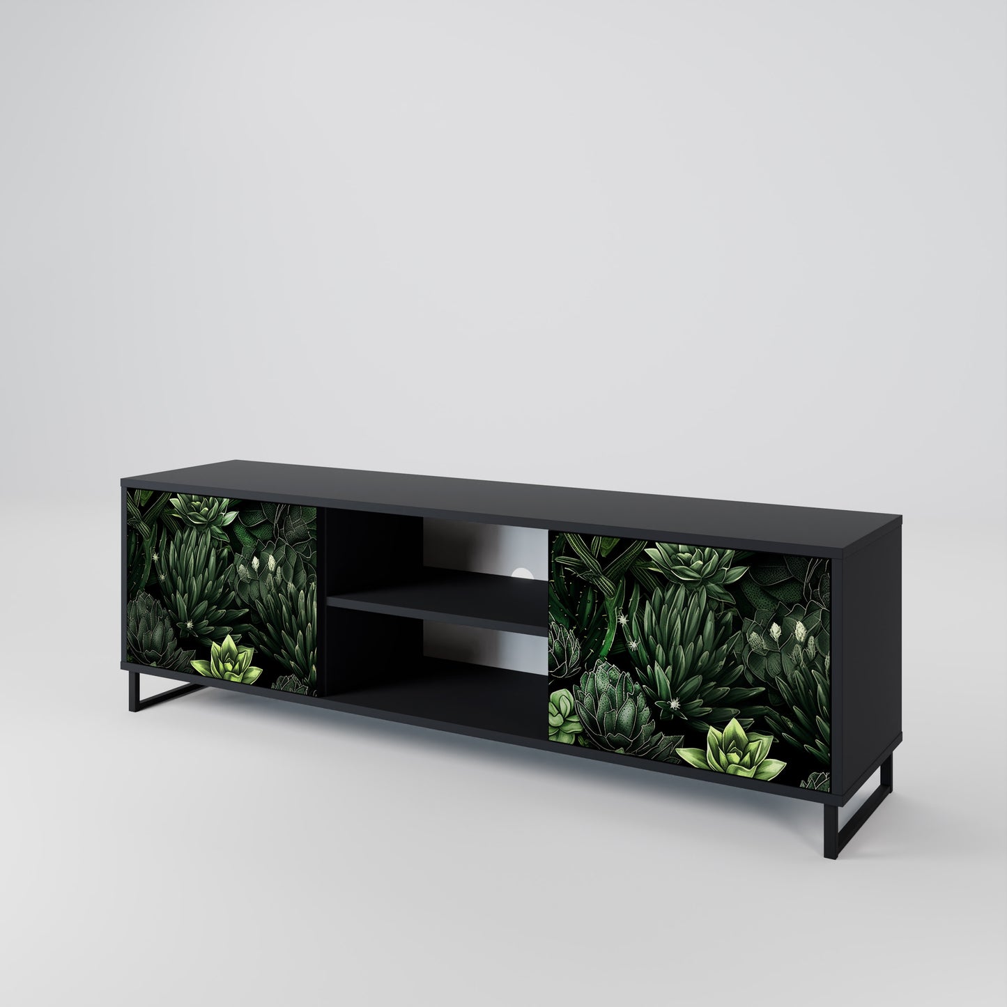 SUCCULENT JUNGLE 2-dörrars TV-bänk i svart finish